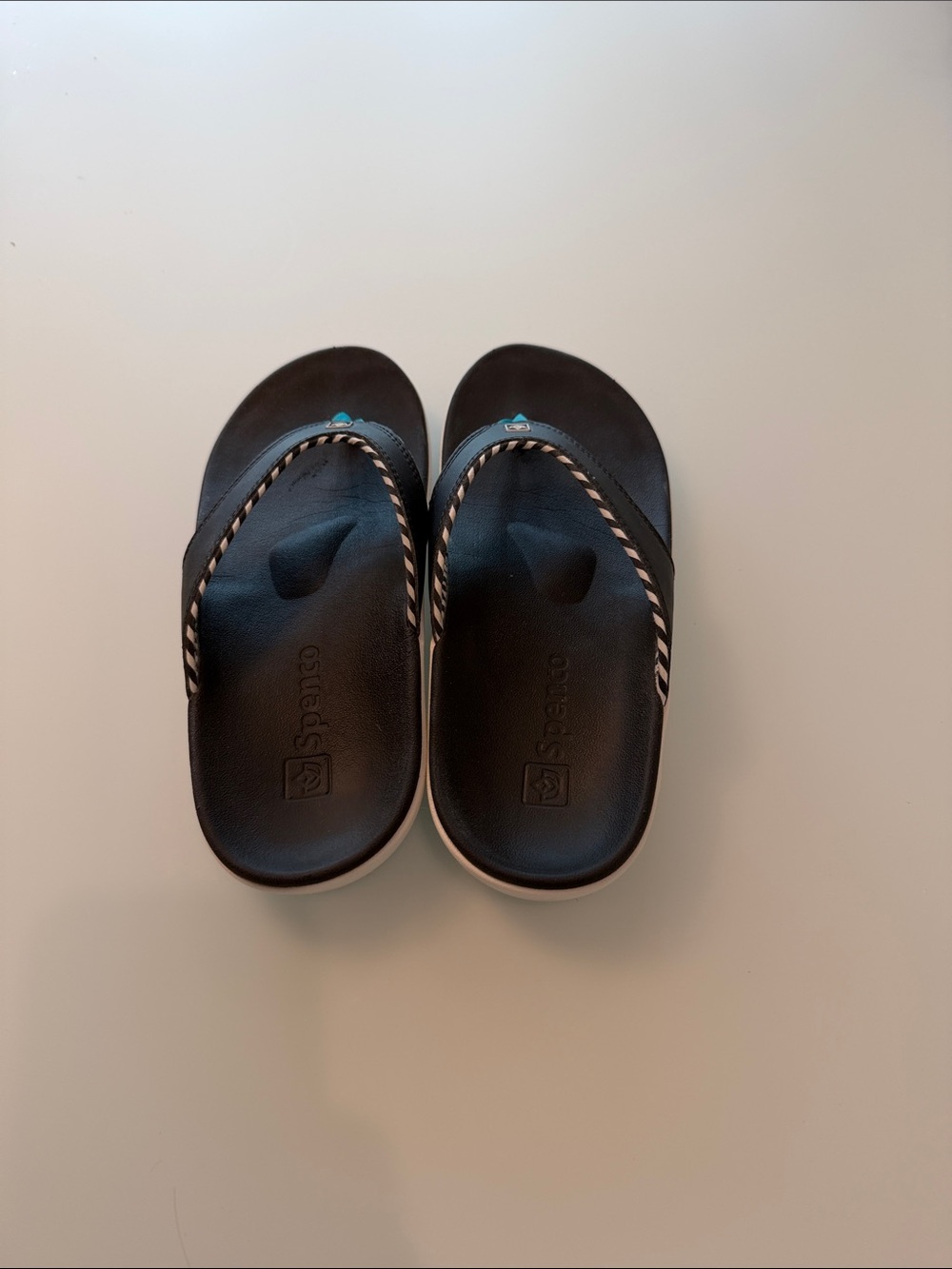 Navy Women's Yumi Thong Sandals with Teal Accent and Navy & White Piping Trim - Picture 4 of 6